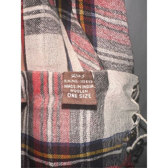 Beautiful RAJ Red Plaid Woolen Scarf - Shawl - Checked Men's Scarf - Soft Woolen - Picture 3 of 3